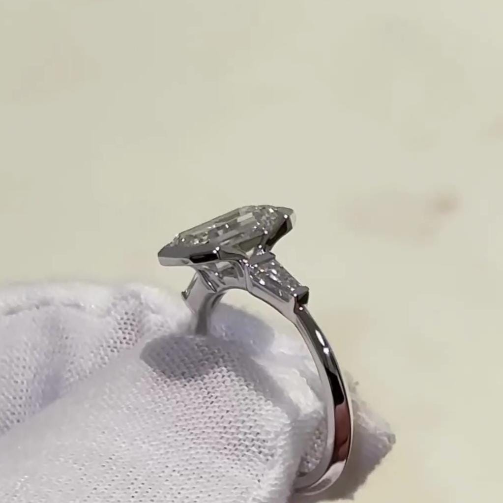 2.50tcw Emerald Lab Grown Diamond Three Stone Half Bezel Engagement Ring | IGI Certified | Custom Gold