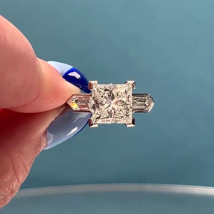 2.50tcw Princess Lab Diamond Ring | Cathedral Bezel Design | White Gold | Bullet Sides | IGI