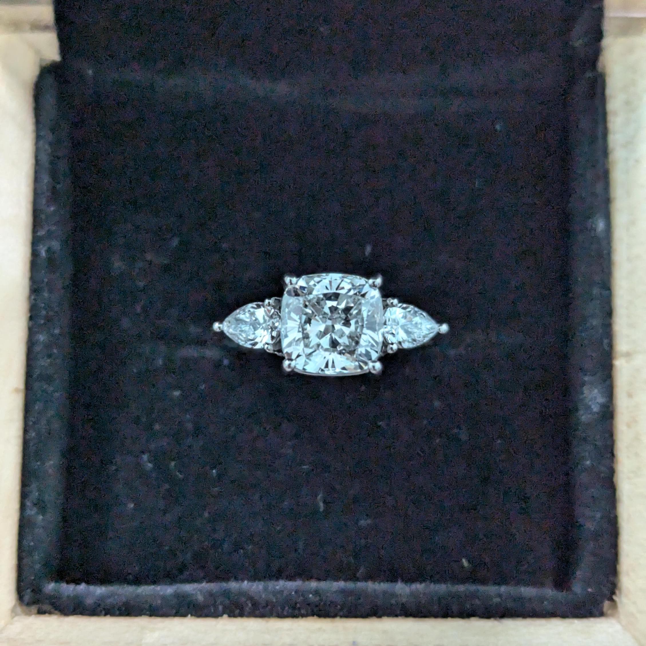 2.40tcw Cushion Lab Diamond Ring with Pear Sides | Ethical Engagement | IGI Certified