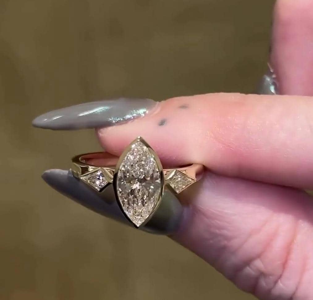 Marquise 2.30tcw Lab Diamond Three Stone Cathedral Ring | DEF VVS–VS | IGI Certified