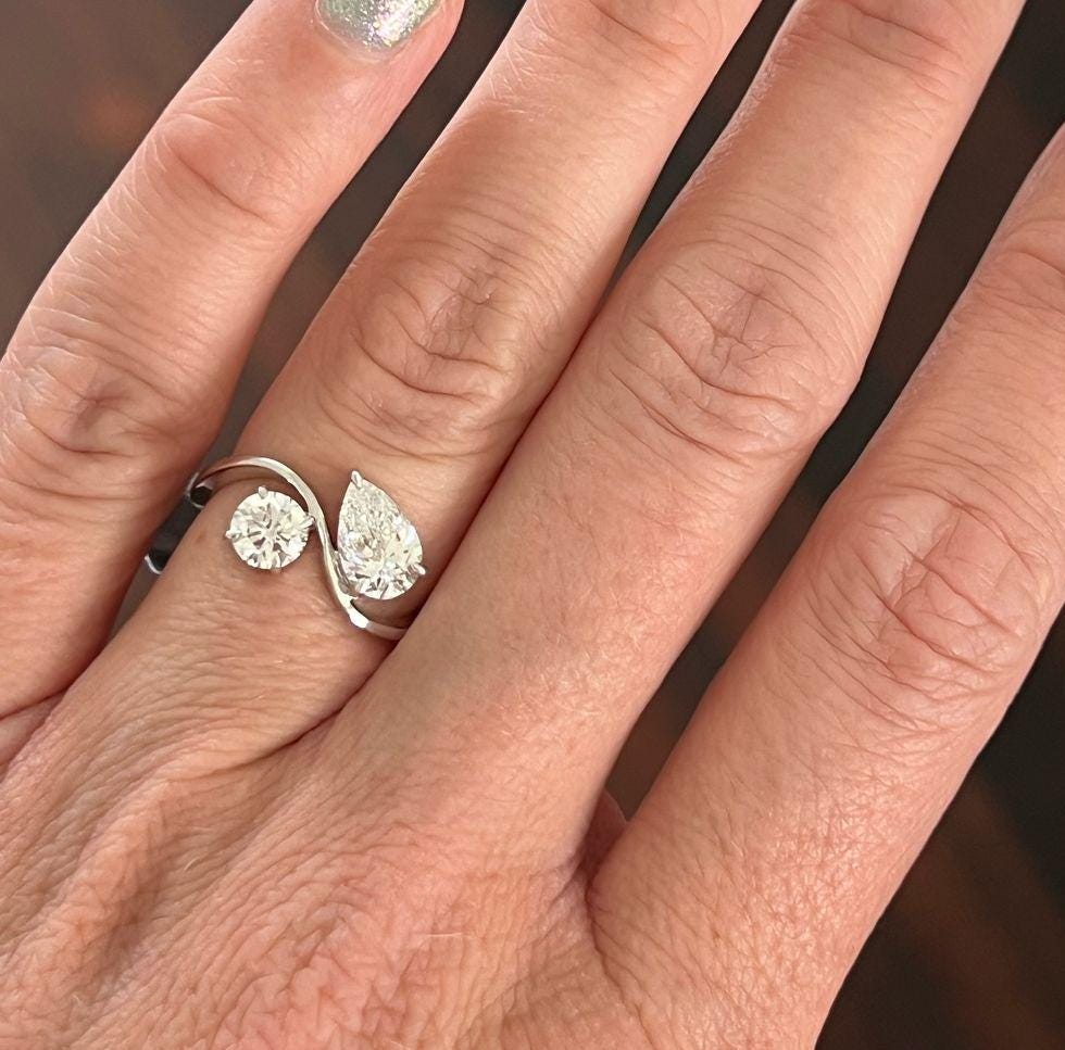 Pear & Round 1.50tcw Lab Diamond Toi Et Moi Ring | IGI Certified | White Gold