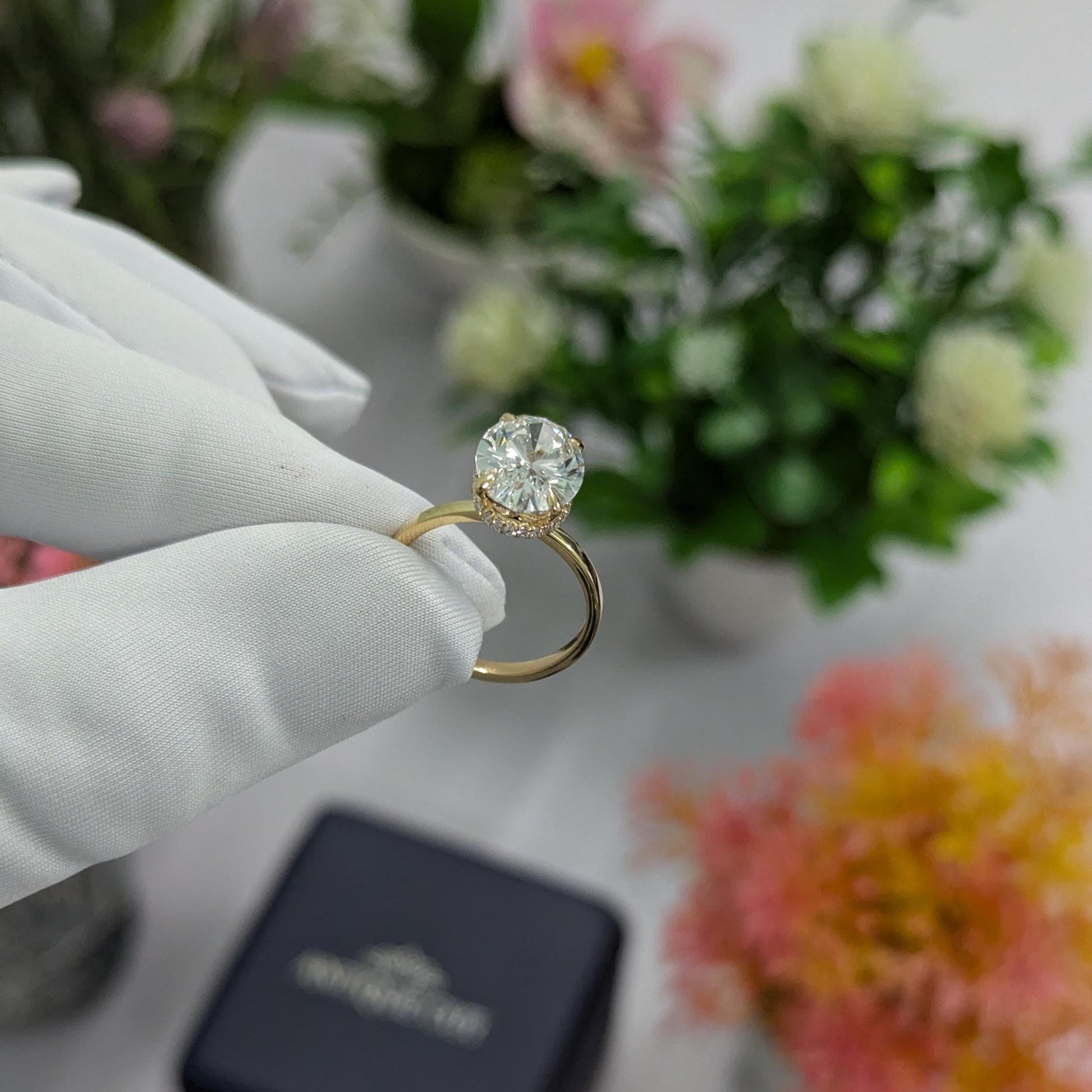 Oval 4.10tcw Lab Diamond Hidden Halo Engagement Ring | IGI Certified DEF VVS–VS Clarity