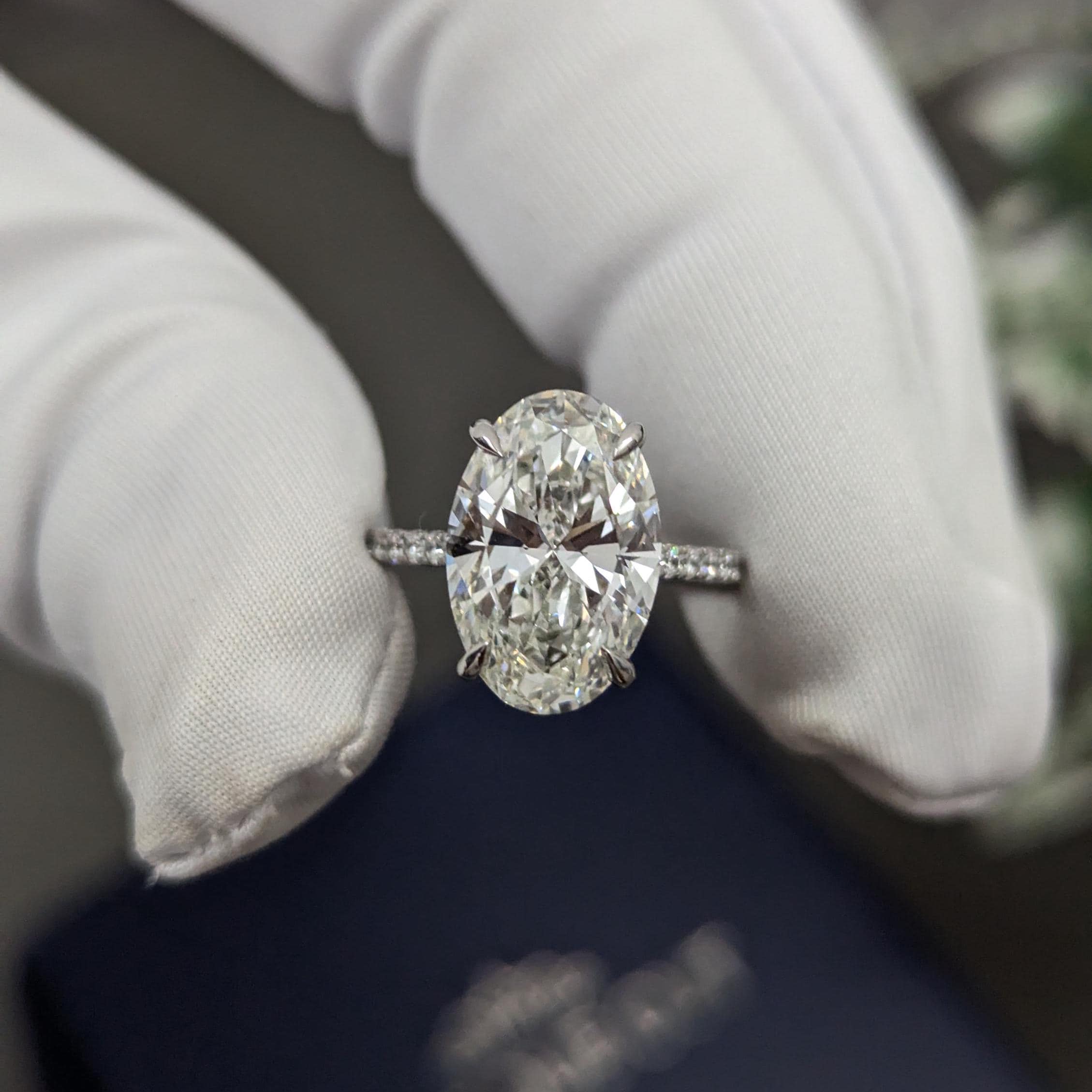 Oval 5.40tcw Lab Diamond Hidden Halo Pave Engagement Ring | IGI Certified | DEF VVS–VS