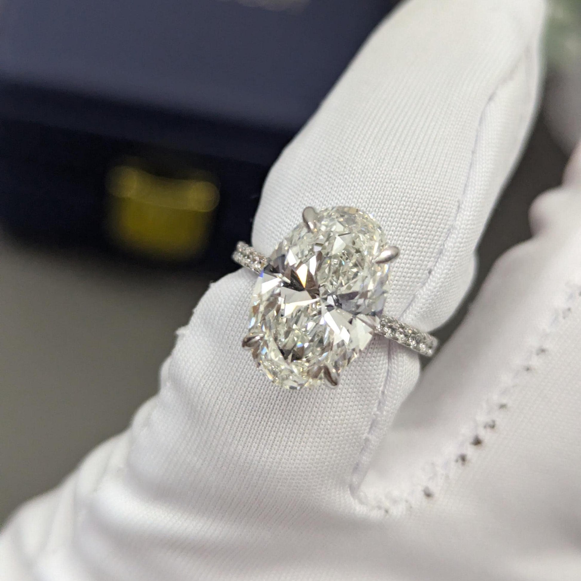 Oval 5.40tcw Lab Diamond Hidden Halo Pave Engagement Ring | IGI Certified | DEF VVS–VS