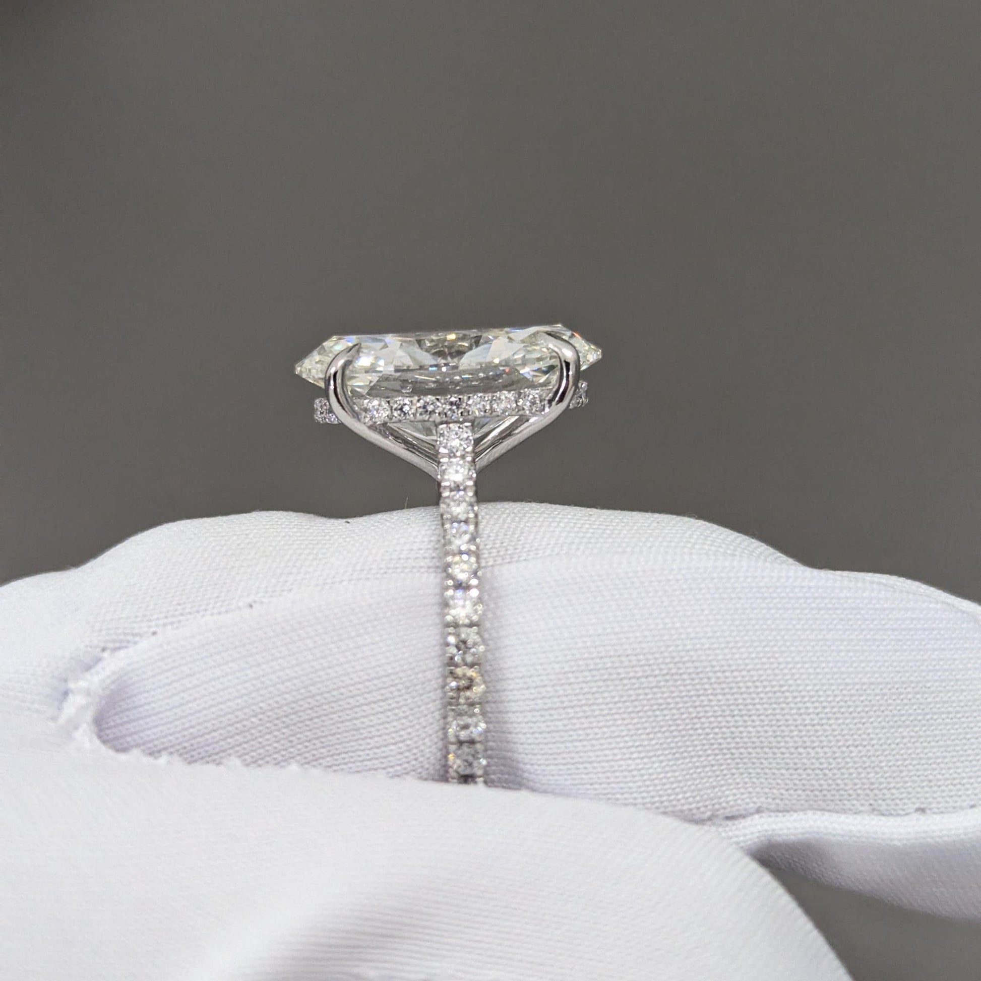 Oval 5.40tcw Lab Diamond Hidden Halo Pave Engagement Ring | IGI Certified | DEF VVS–VS