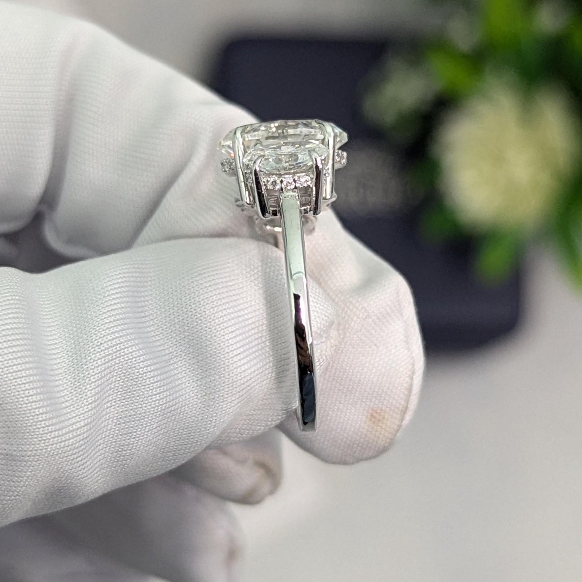 Oval 3.30tcw Lab Diamond Ring | Hidden Halo | Three Stone IGI Certified | DEF VVS–VS | White Gold