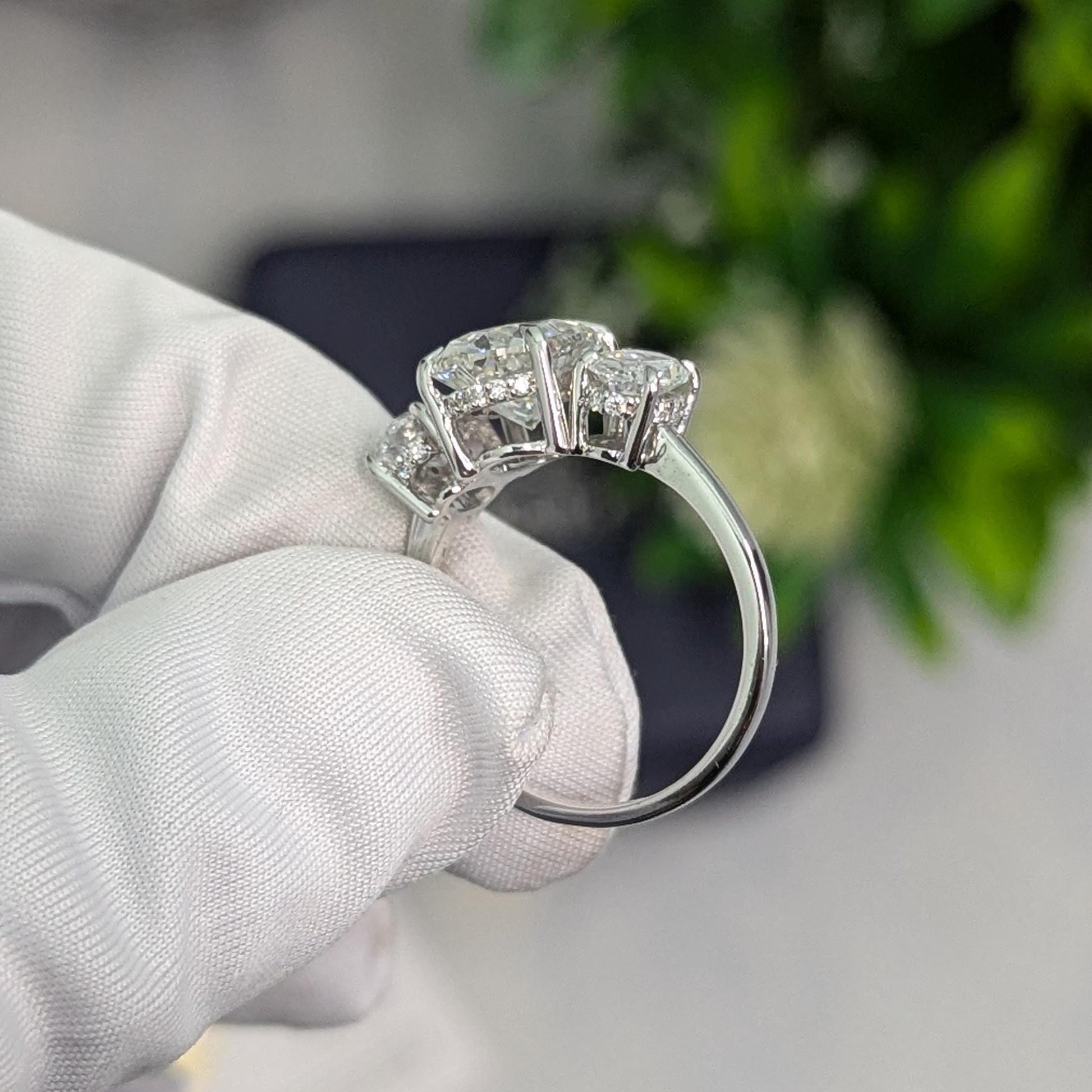 Oval 3.30tcw Lab Diamond Ring | Hidden Halo | Three Stone IGI Certified | DEF VVS–VS | White Gold