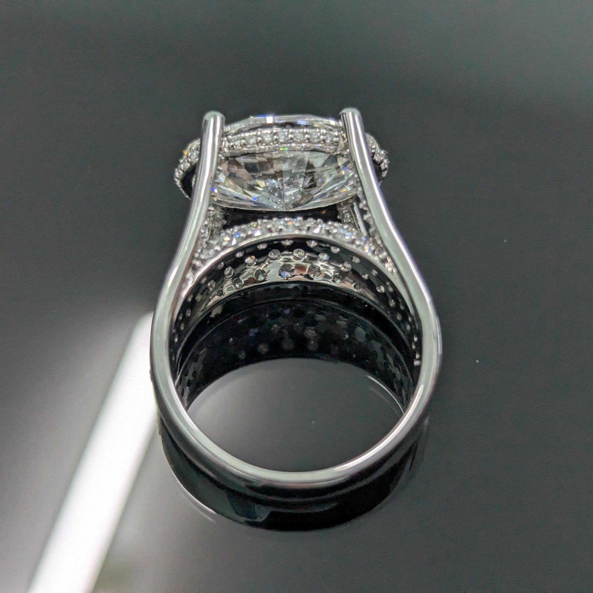 Oval 8.60tcw Lab Grown Diamond East-West Tension Hidden Halo Ring | IGI Certified | EF Color | VS Clarity