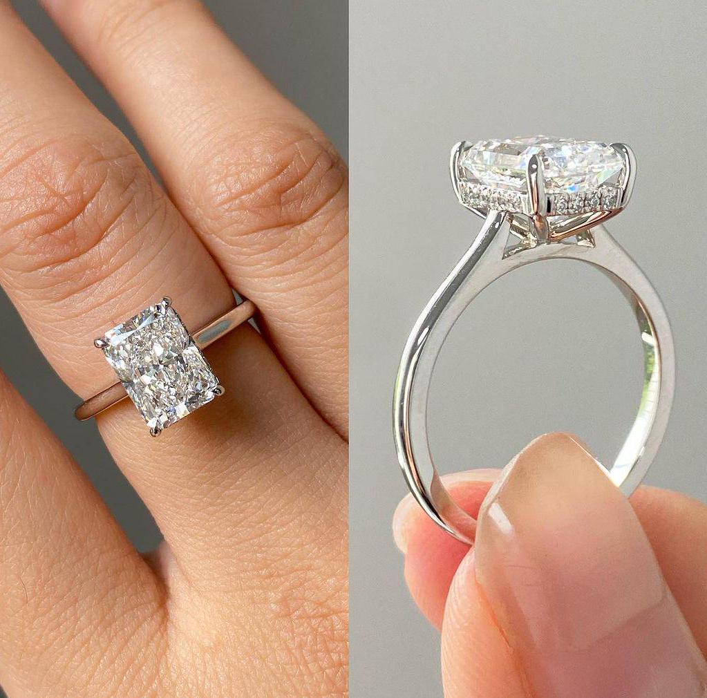 Radiant 3.10tcw Lab-Grown Diamond Ring | Hidden Halo Setting | IGI Certified | Ethical Ring