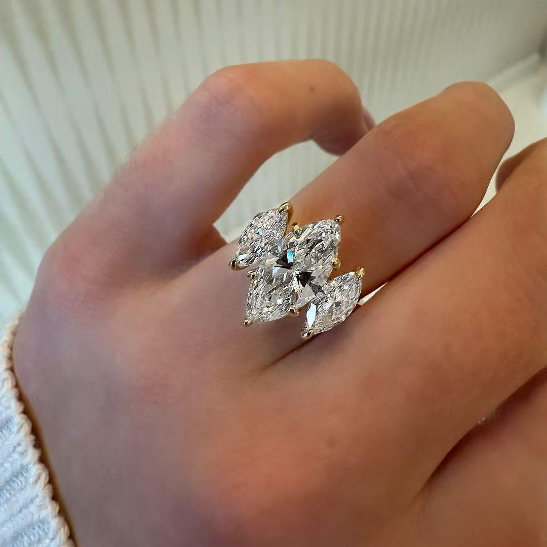 7.00tcw Marquise Lab Diamond Three Stone Engagement Ring | IGI Certified
