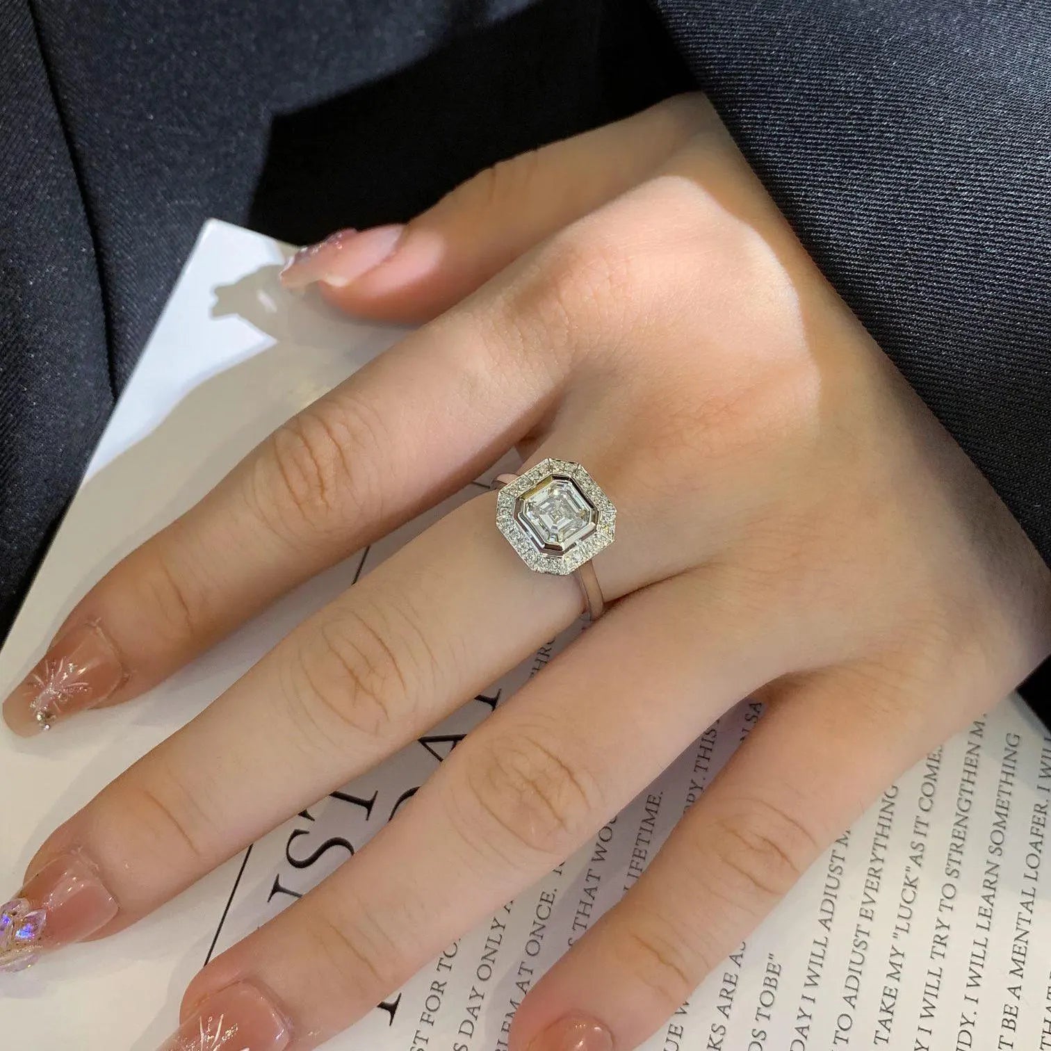 2.00tcw Asscher Lab Grown Diamond Engagement Ring | Bezel Halo | IGI Certified | Cathedral Style