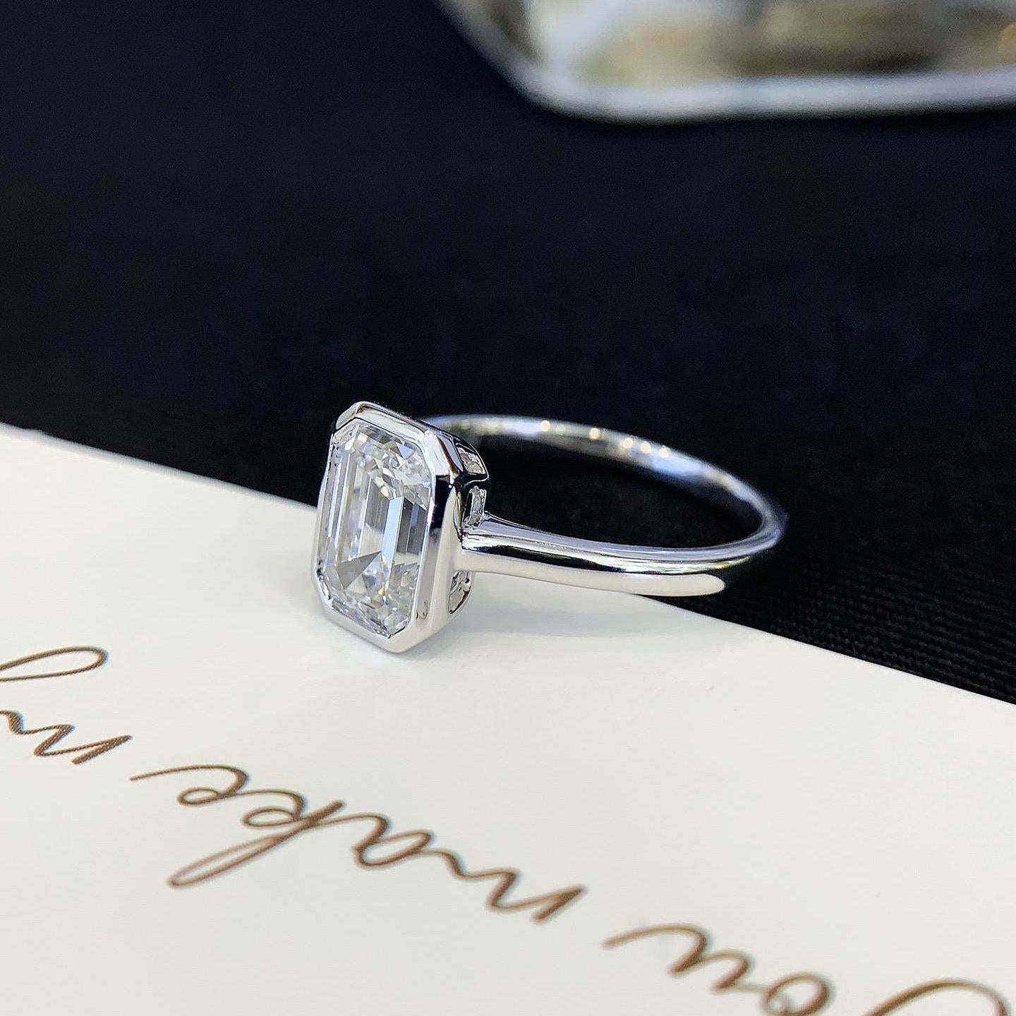 2.00tcw Emerald Lab Grown Diamond Bezel Set Pavé Engagement Ring | IGI Certified | White Gold