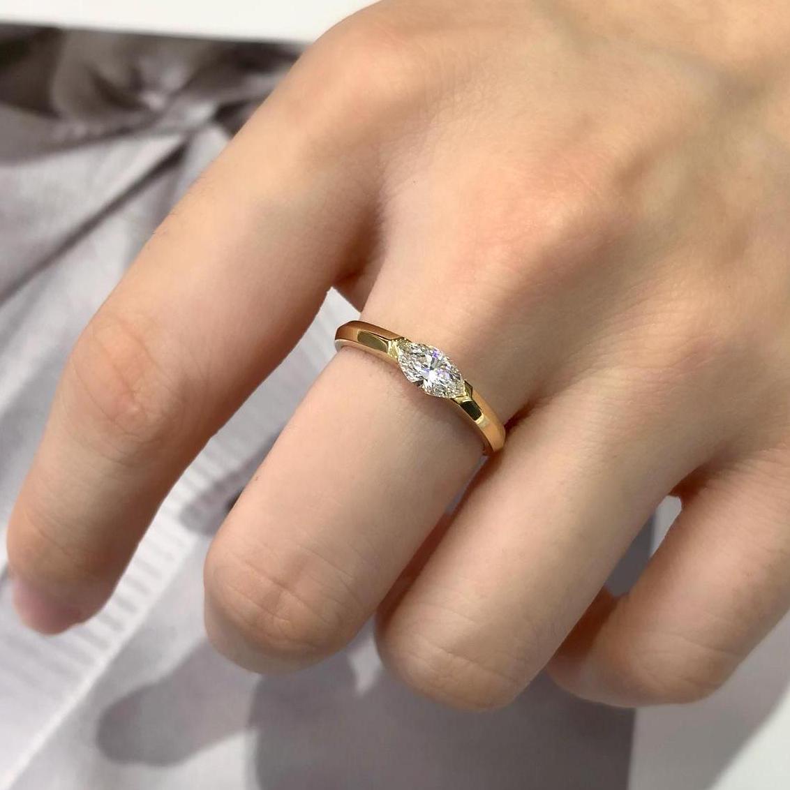 Marquise 0.50tcw Lab Diamond East-West Pave Solitaire Ring | IGI Certified | Yellow Gold