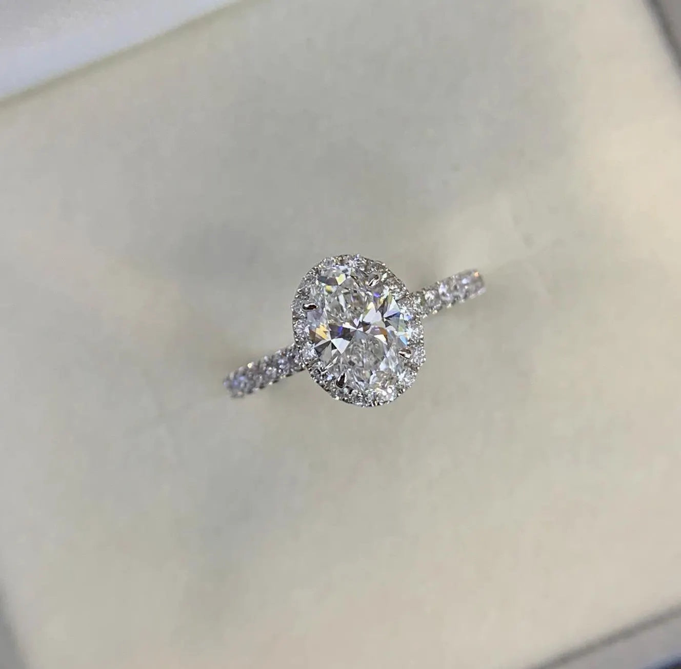 Oval 1.55tcw Lab Grown Diamond Engagement Ring | Halo & Pave | IGI Certified