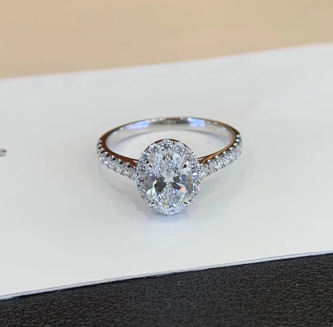 Oval 1.55tcw Lab Grown Diamond Engagement Ring | Halo & Pave | IGI Certified