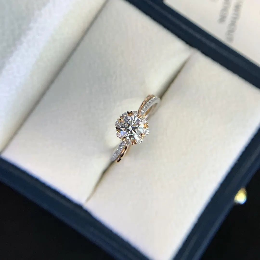 0.85tcw Round Lab Diamond Engagement Ring | Double Wave Band | IGI Certified | Two-Tone Gold