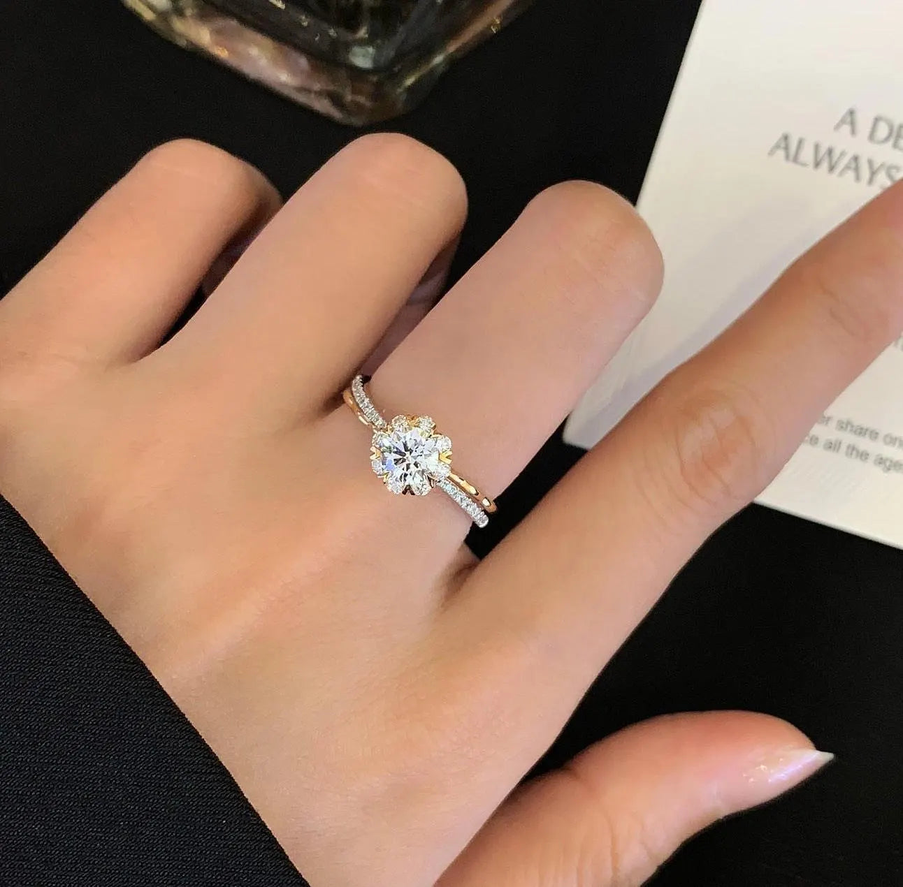 0.85tcw Round Lab Diamond Engagement Ring | Double Wave Band | IGI Certified | Two-Tone Gold