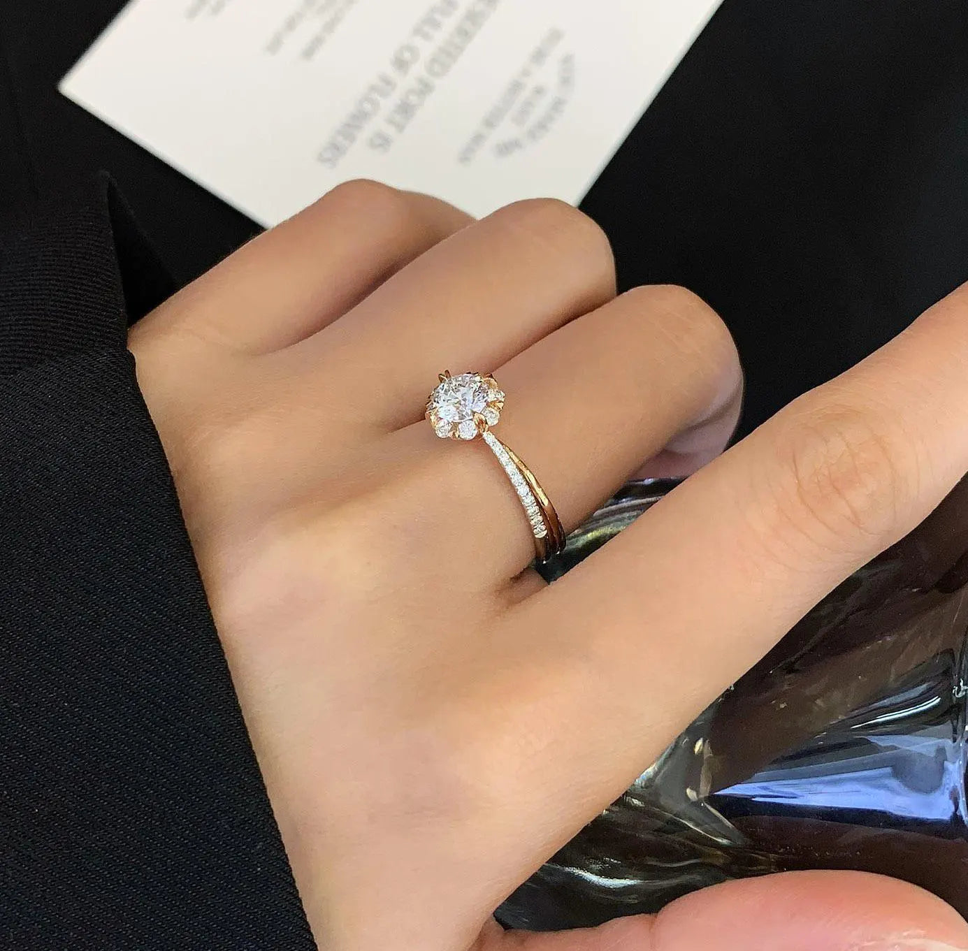 0.85tcw Round Lab Diamond Engagement Ring | Double Wave Band | IGI Certified | Two-Tone Gold