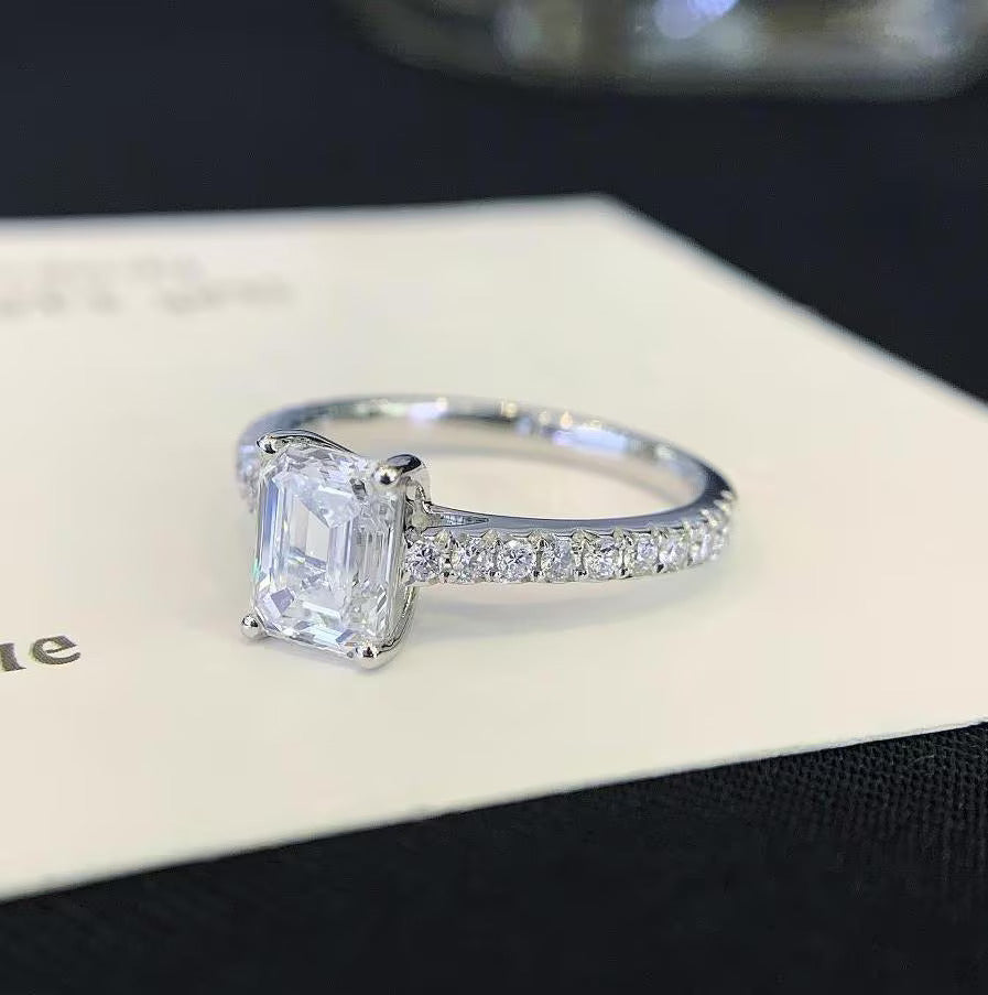 1.80tcw Emerald Lab Diamond Engagement Ring | White Gold Solitaire Pave Setting