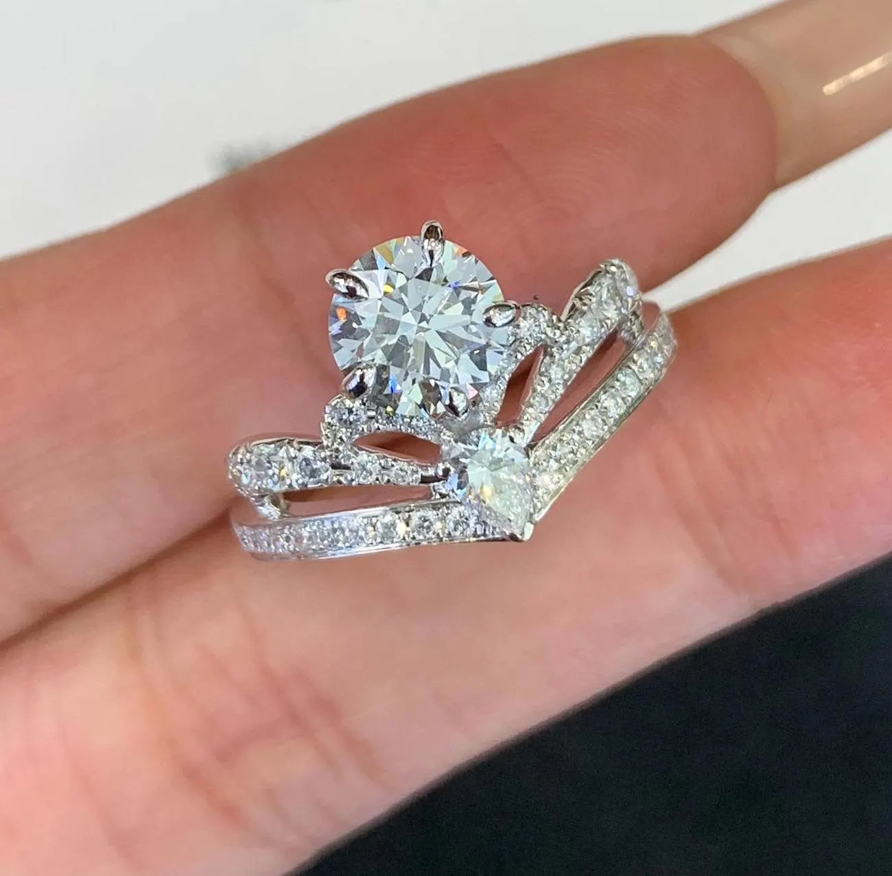 2.00tcw Round And Pear Lab Diamond Unique Engagement Ring | Eco-Friendly & Elegant