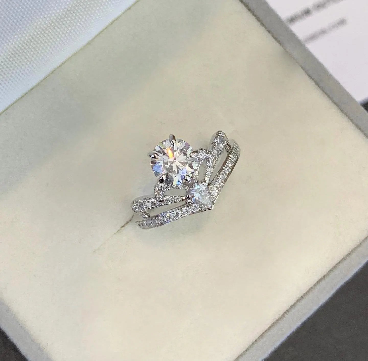 2.00tcw Round And Pear Lab Diamond Unique Engagement Ring | Eco-Friendly & Elegant