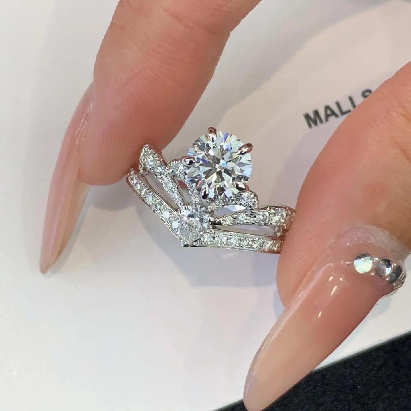 2.00tcw Round And Pear Lab Diamond Unique Engagement Ring | Eco-Friendly & Elegant