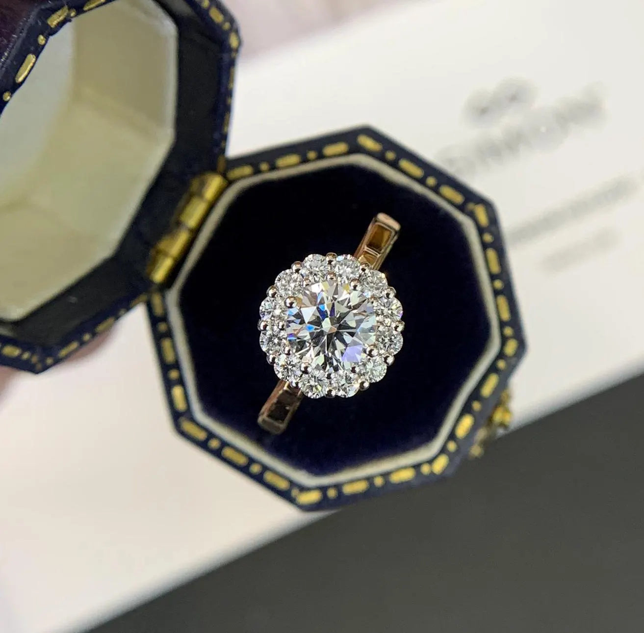 Round 1.60tcw Lab Diamond Halo Pave Engagement Ring | IGI Certified DEF VVS–VS | Yellow Gold