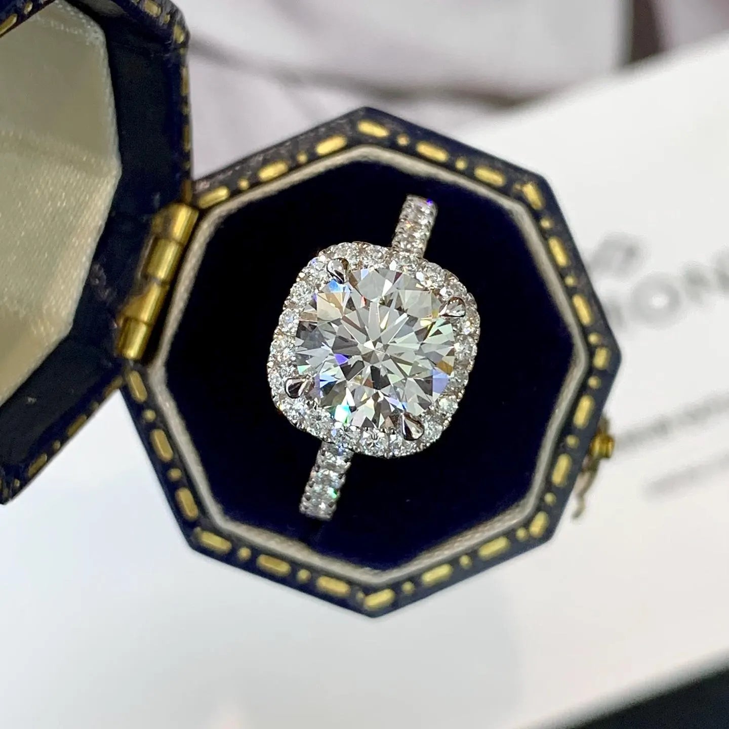 2.70tcw Round Lab Grown Diamond Halo Cathedral Engagement Ring | IGI Certified | DEF VVS–VS Clarity