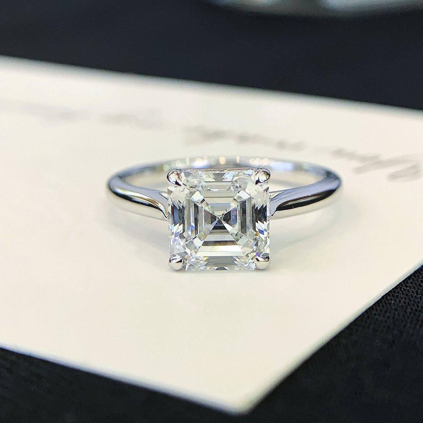 2.20ct Asscher Lab Diamond Solitaire Ring | Cathedral Setting | IGI Certified | Custom Gold