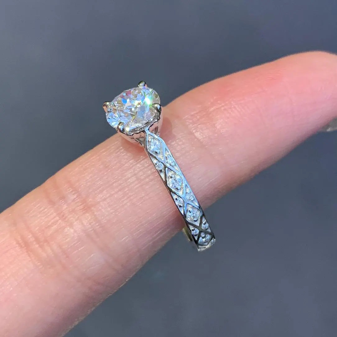 Round 1.20tcw Lab Diamond Cathedral Shank Ring | IGI Certified