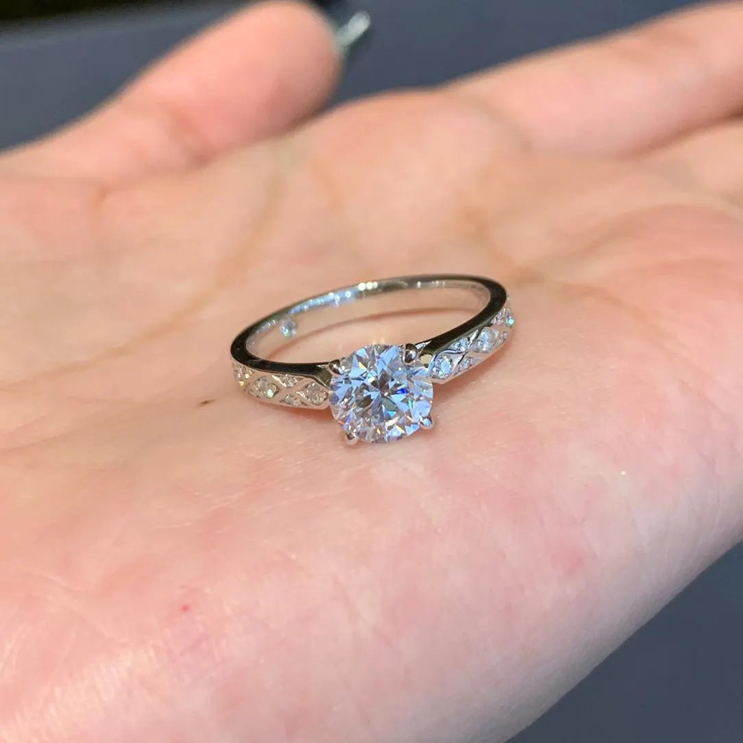 Round 1.20tcw Lab Diamond Cathedral Shank Ring | IGI Certified