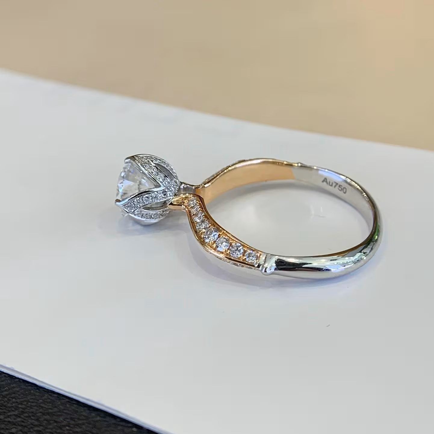 1.50tcw Round Lab Diamond Ring | Unique 4-Prong Engagement | IGI Certified | Two-Tone Gold