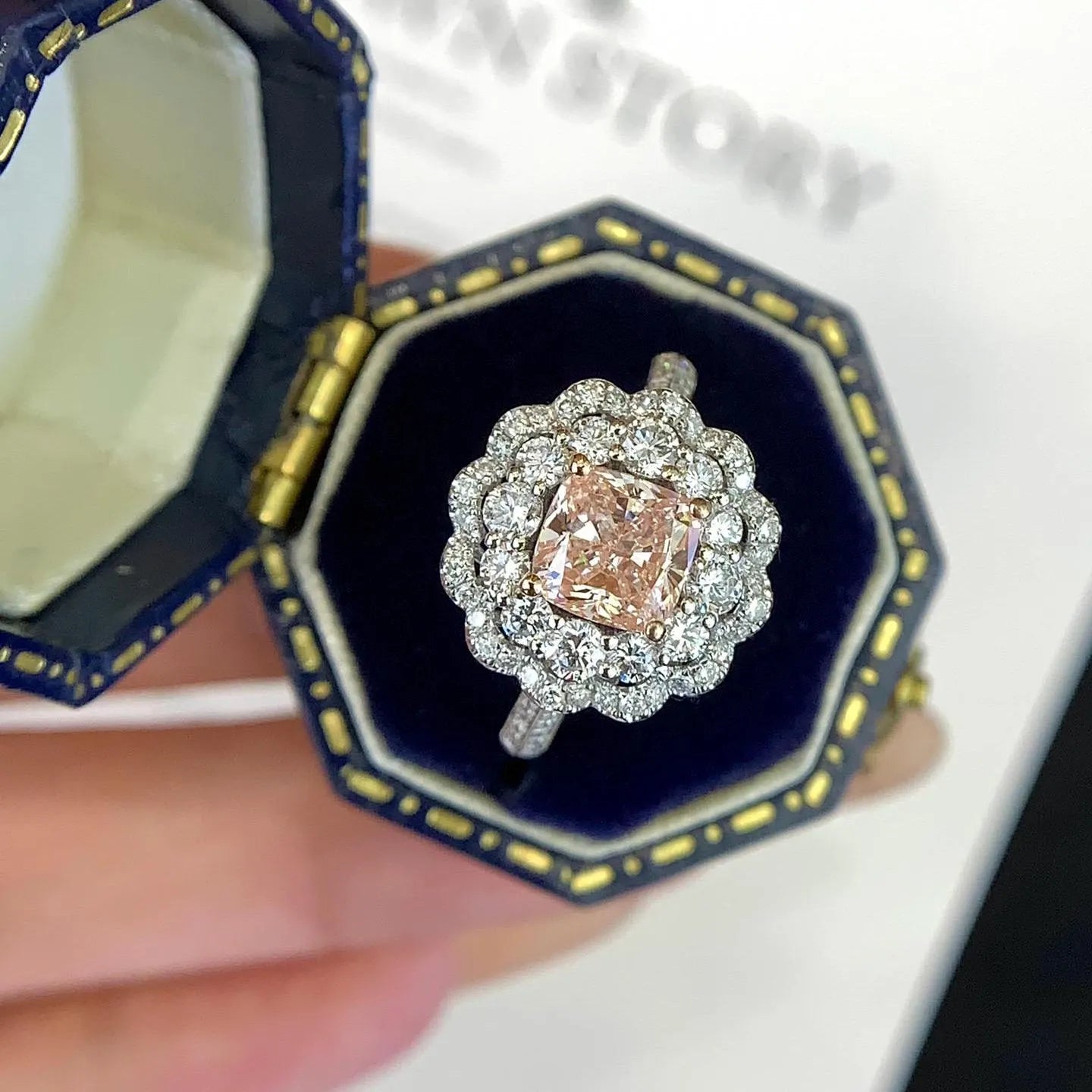 Fancy Pink Cushion 3.50tcw Lab Diamond Double Halo Ring | IGI Certified VVS–VS Clarity