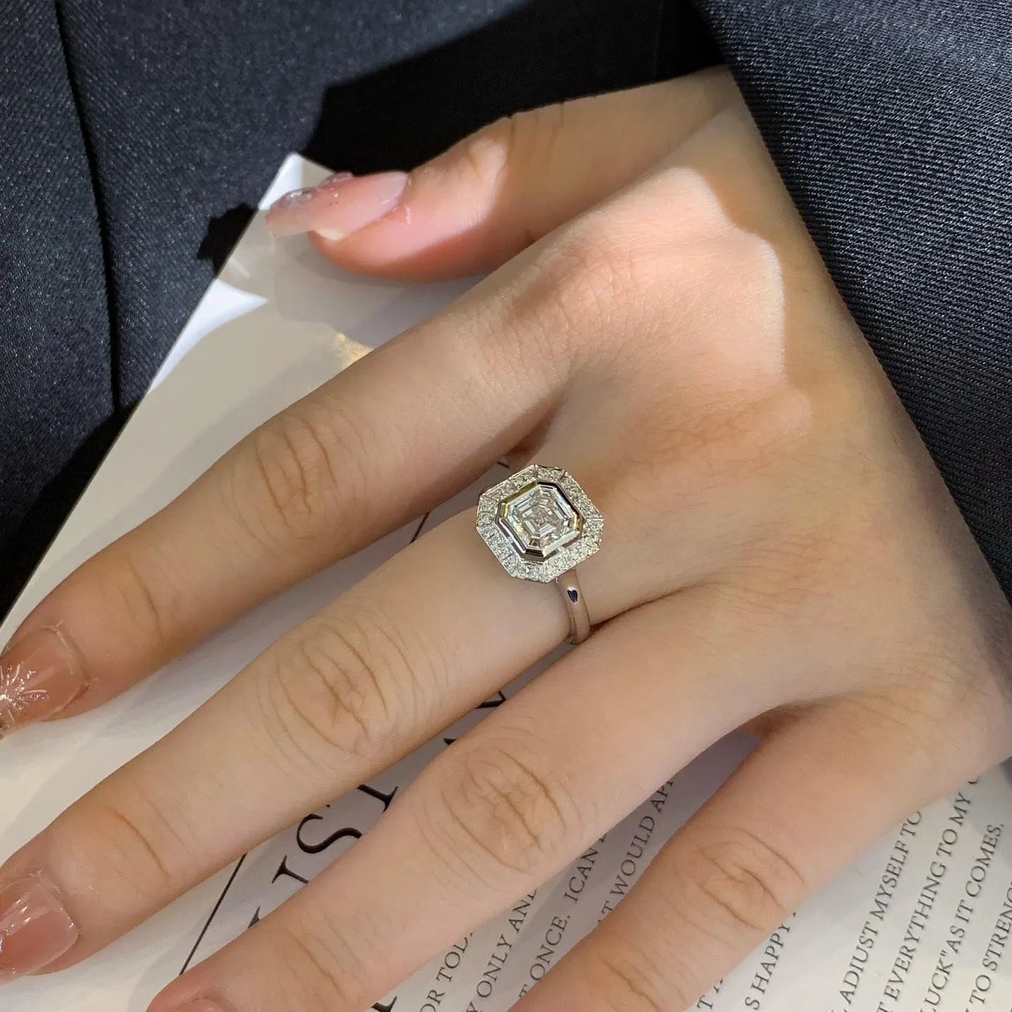 2.00tcw Asscher Lab Grown Diamond Engagement Ring | Bezel Halo | IGI Certified | Cathedral Style