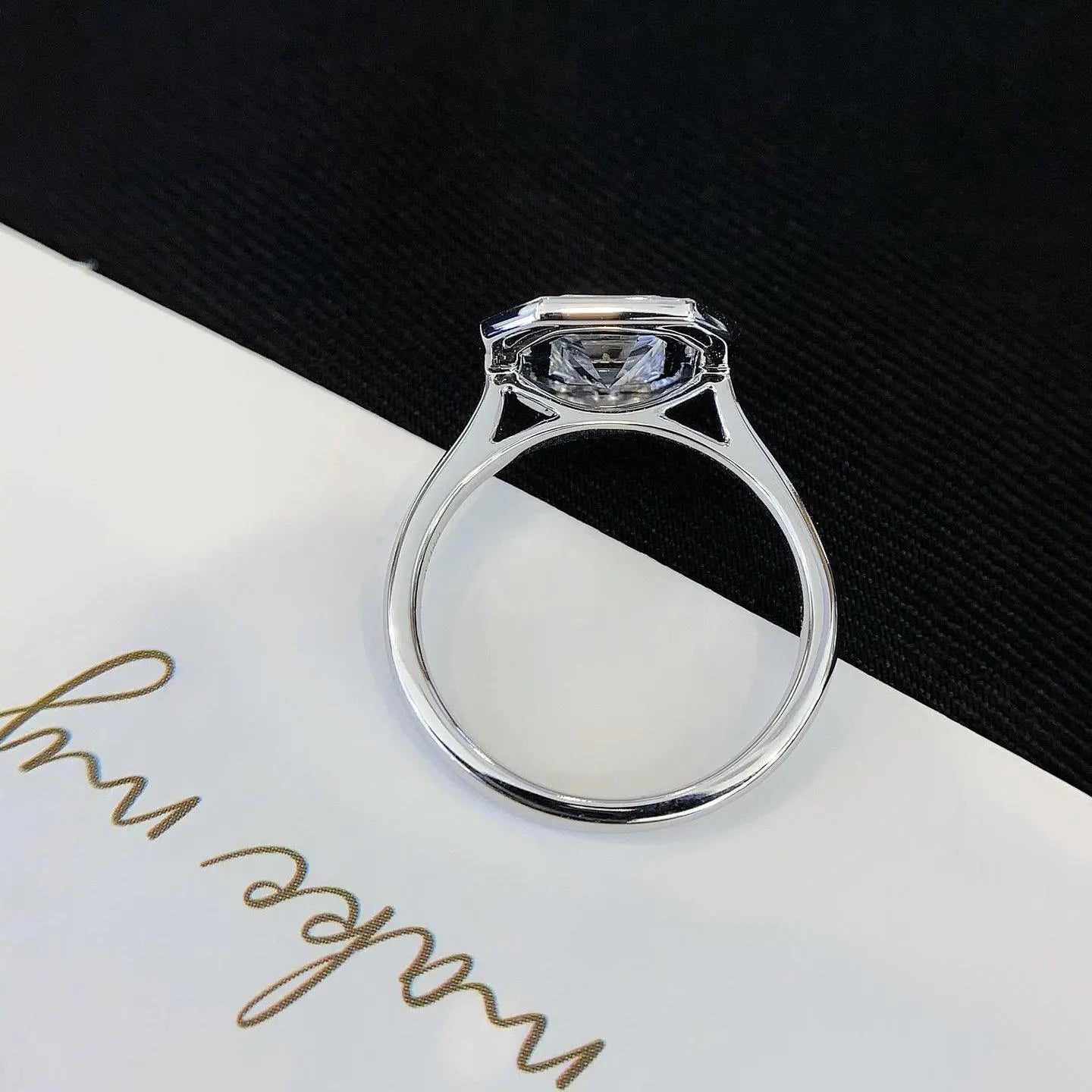 2.00tcw Asscher Lab Grown Diamond Engagement Ring | Bezel Halo | IGI Certified | Cathedral Style