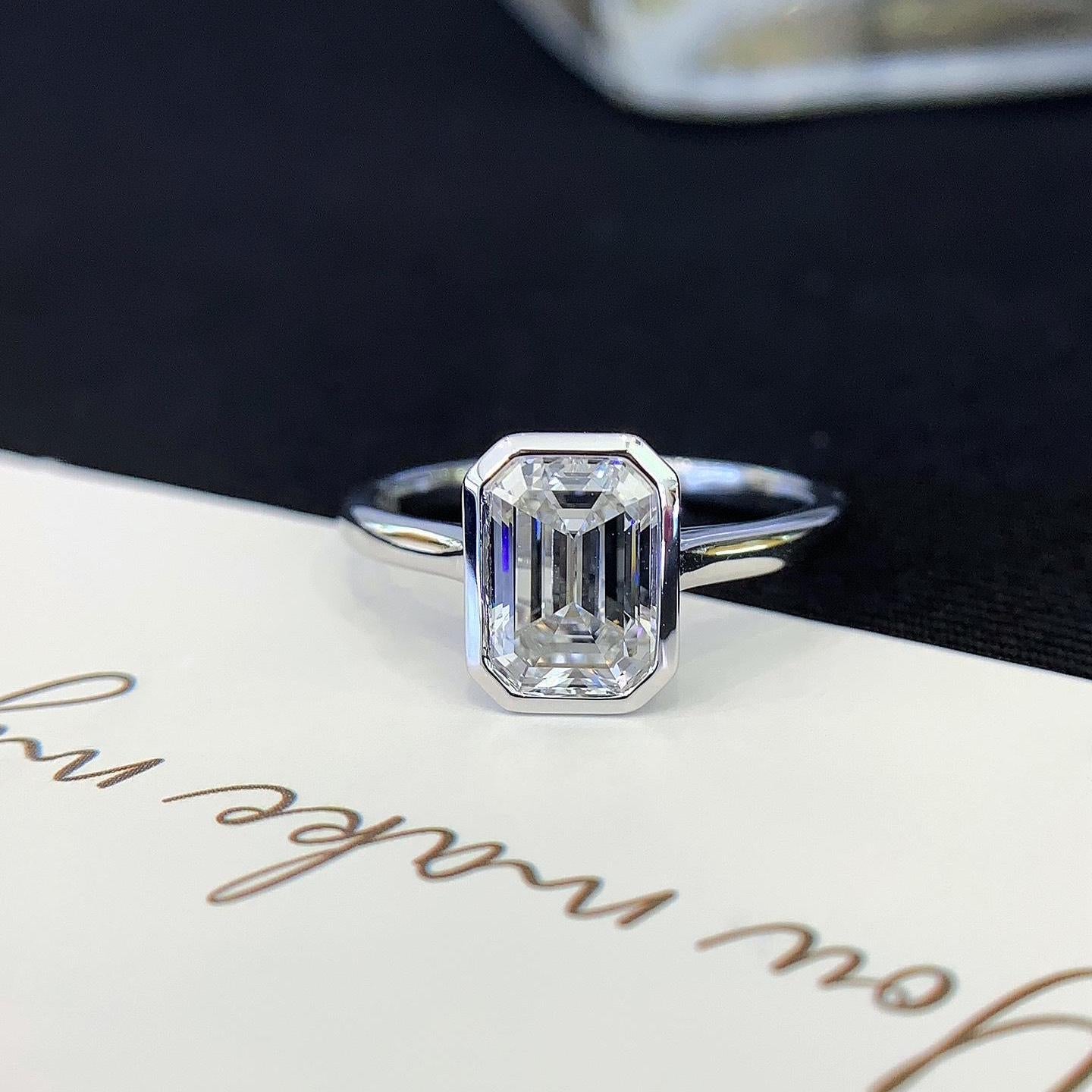 2.00tcw Emerald Lab Grown Diamond Bezel Set Pavé Engagement Ring | IGI Certified | White Gold