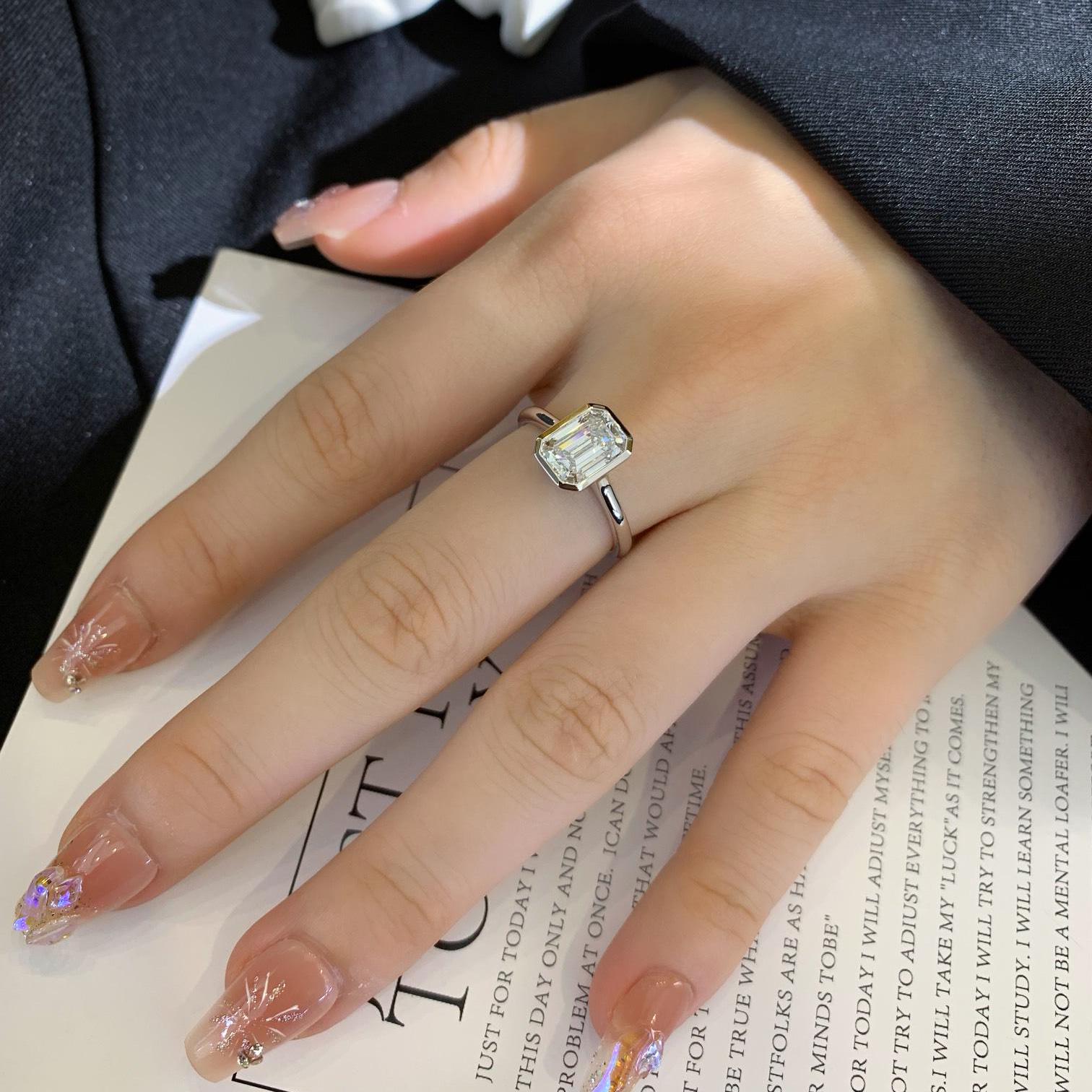 2.00tcw Emerald Lab Grown Diamond Bezel Set Pavé Engagement Ring | IGI Certified | White Gold