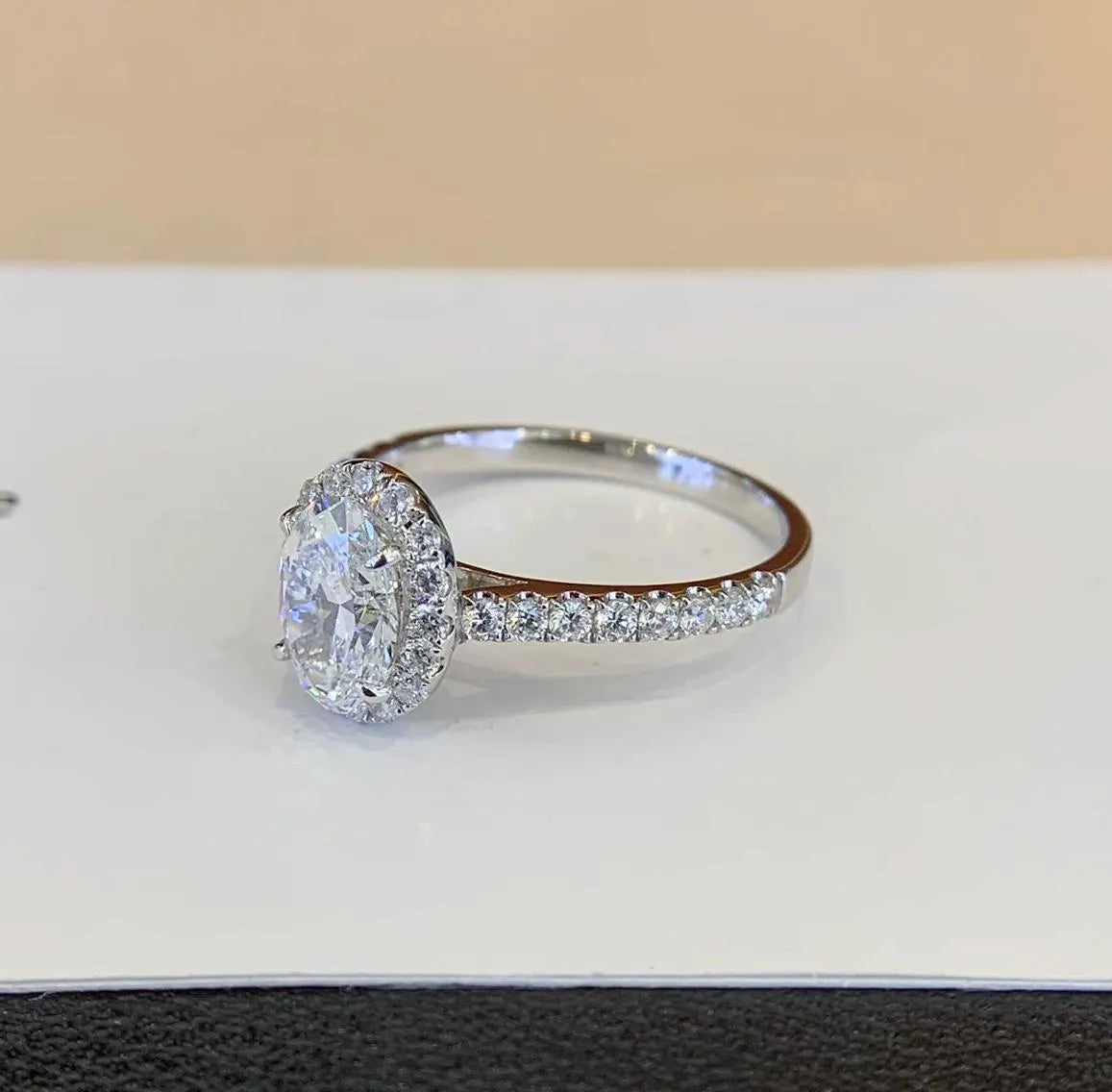 Oval 1.55tcw Lab Grown Diamond Engagement Ring | Halo & Pave | IGI Certified