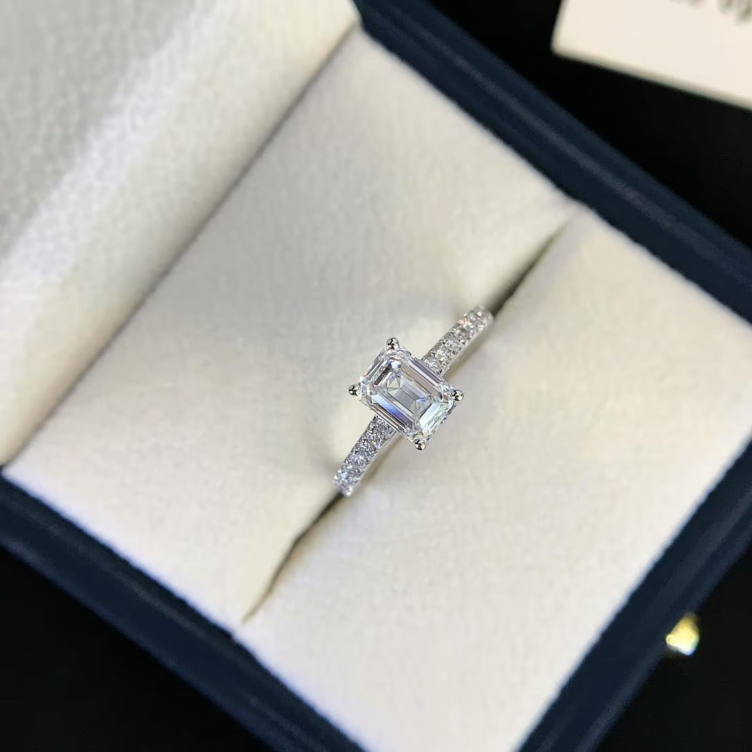 1.80tcw Emerald Lab Diamond Engagement Ring | White Gold Solitaire Pave Setting