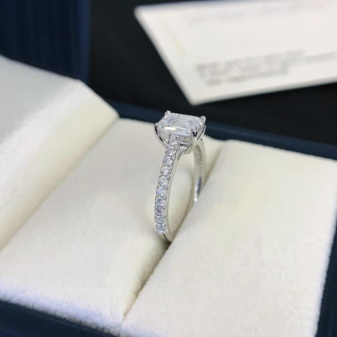 1.80tcw Emerald Lab Diamond Engagement Ring | White Gold Solitaire Pave Setting