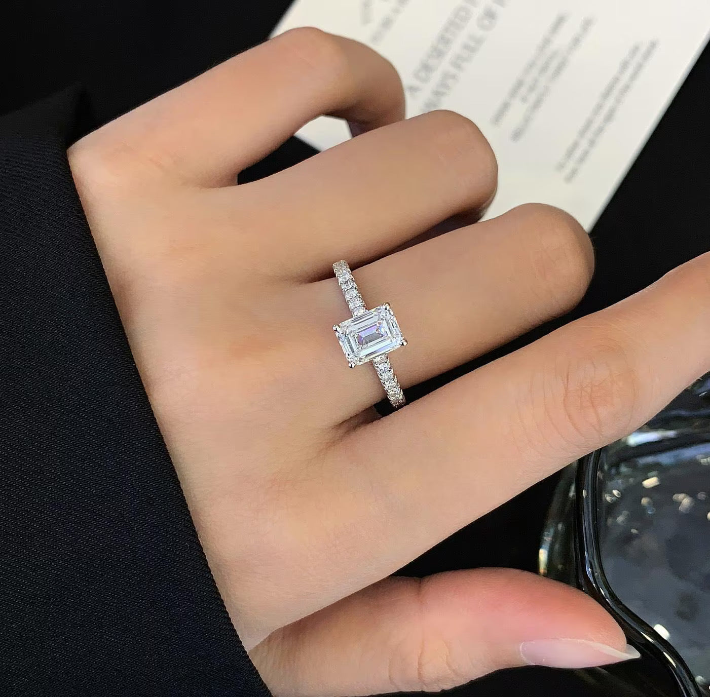 1.80tcw Emerald Lab Diamond Engagement Ring | White Gold Solitaire Pave Setting