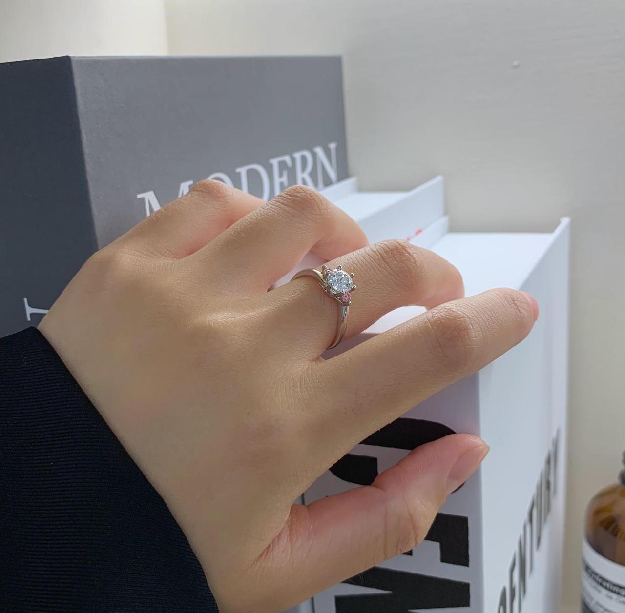 Round 1.40tcw Lab Diamond Bypass Ring | Fancy Pink Side Stones | IGI Certified | White Gold