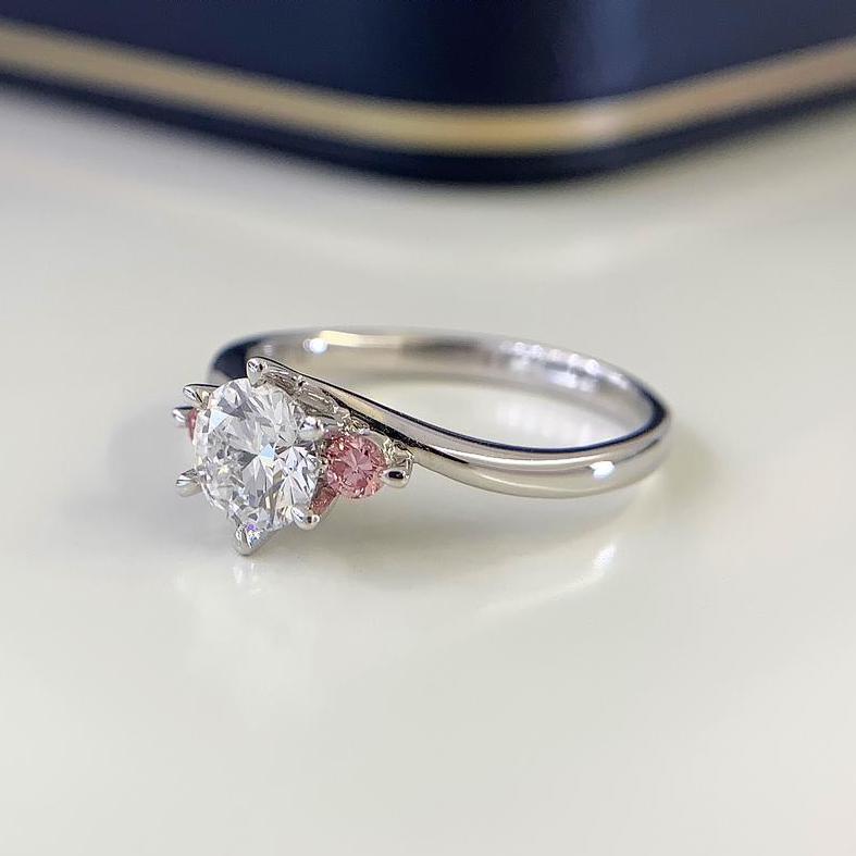 Round 1.40tcw Lab Diamond Bypass Ring | Fancy Pink Side Stones | IGI Certified | White Gold