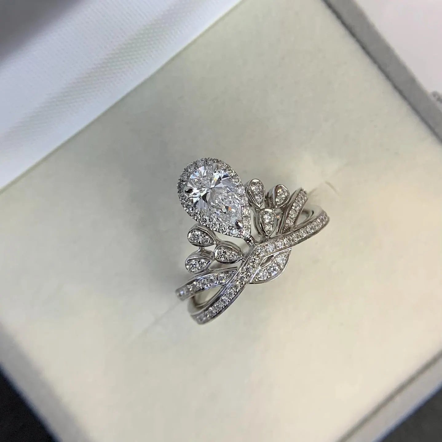 3.50tcw Pear Lab Grown Diamond Engagement Ring | Halo & Side Stones | Unique Gold Design | IGI Certified | DEF Color | VVS Clarity