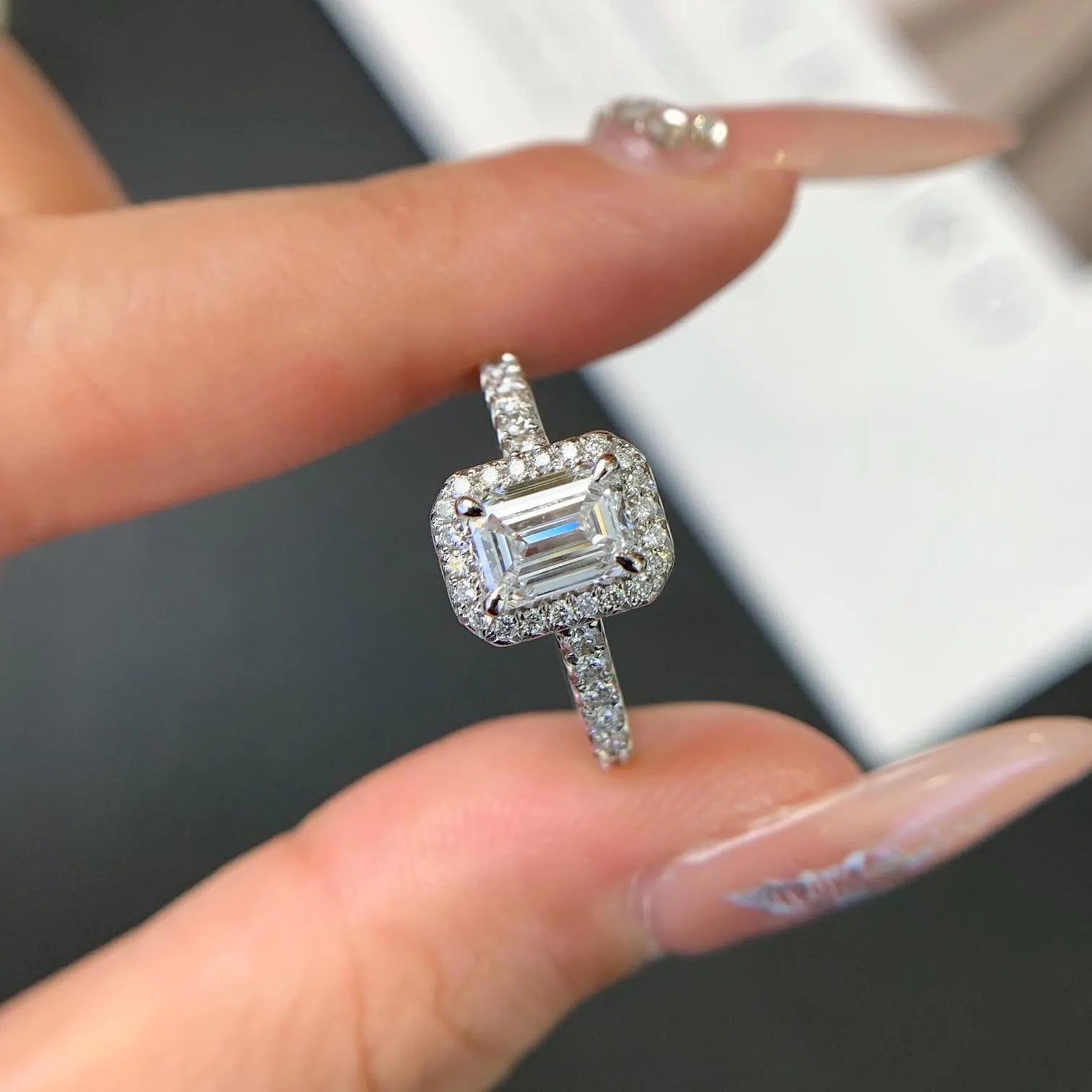 1.60tcw Emerald Lab Grown Diamond Engagement Ring | Halo & Pavé | IGI Certified | Custom Gold