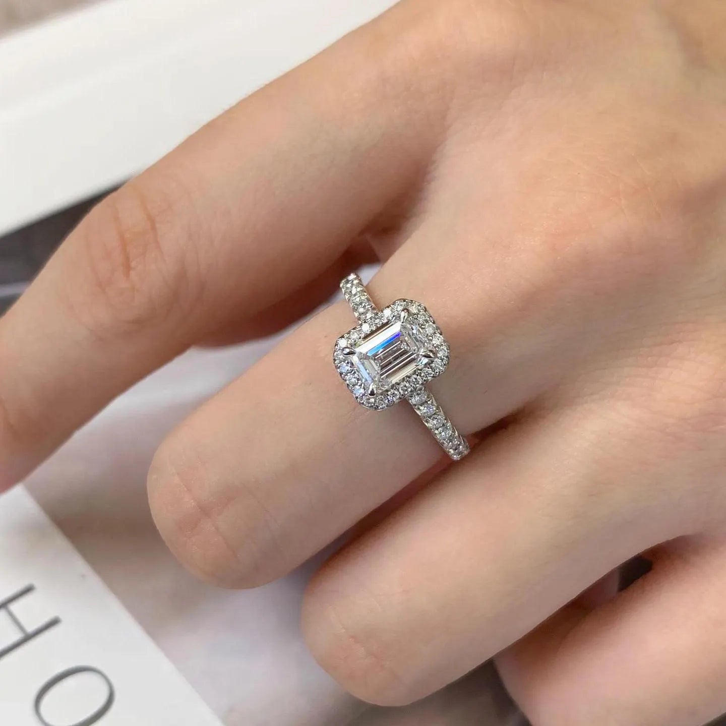 1.60tcw Emerald Lab Grown Diamond Engagement Ring | Halo & Pavé | IGI Certified | Custom Gold