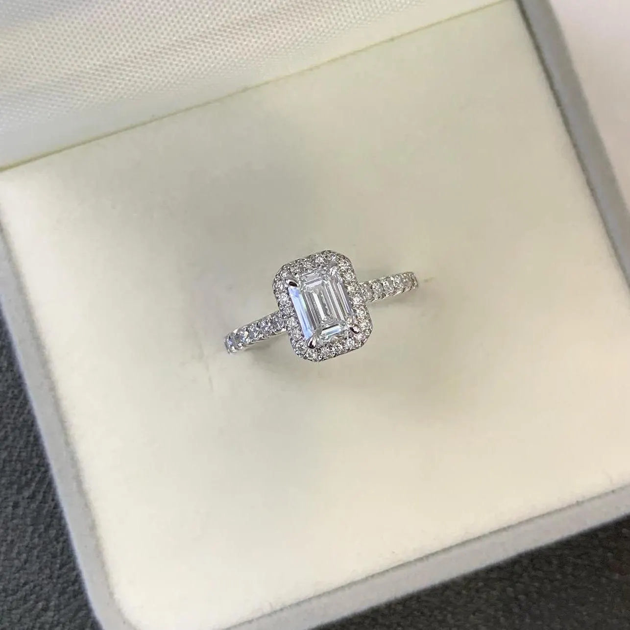 1.60tcw Emerald Lab Grown Diamond Engagement Ring | Halo & Pavé | IGI Certified | Custom Gold