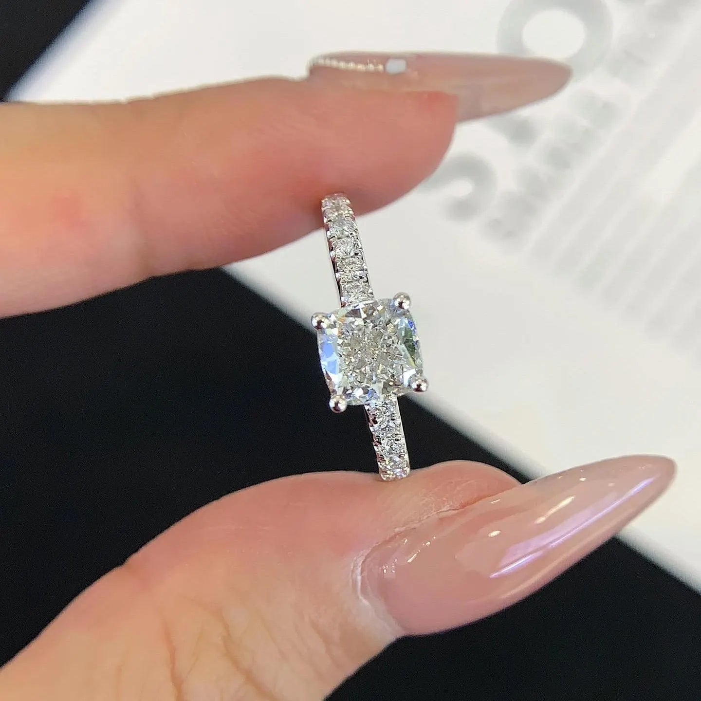 1.20ct Cushion Lab Diamond Basket Solitaire Ring | Pavé Setting | IGI Certified | Custom Gold