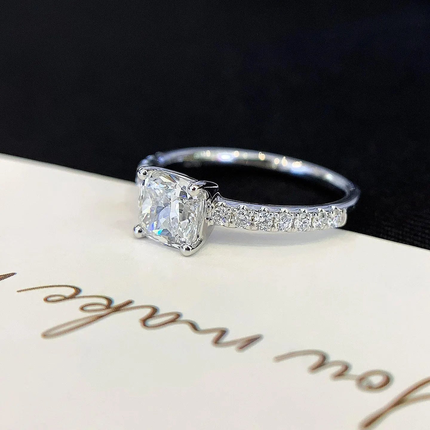 1.20ct Cushion Lab Diamond Basket Solitaire Ring | Pavé Setting | IGI Certified | Custom Gold