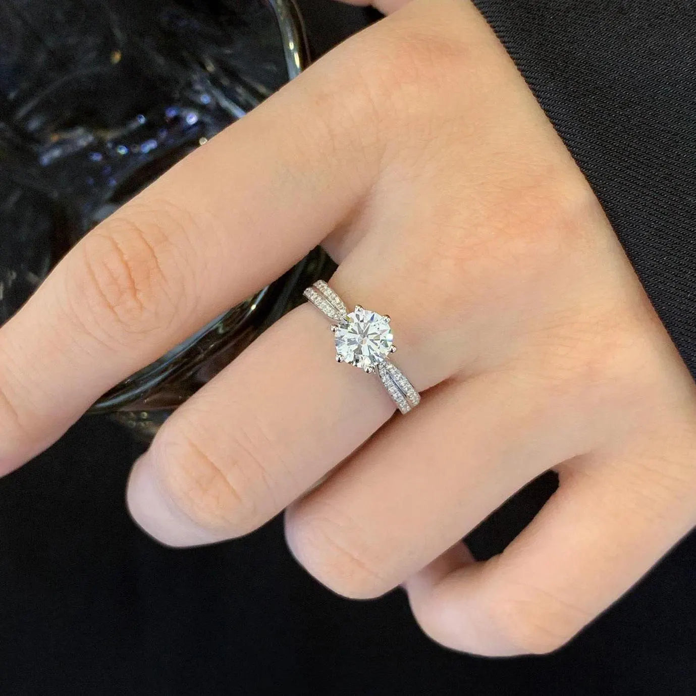 Round 1.20tcw Lab Diamond Cathedral Double Band Ring | IGI Certified